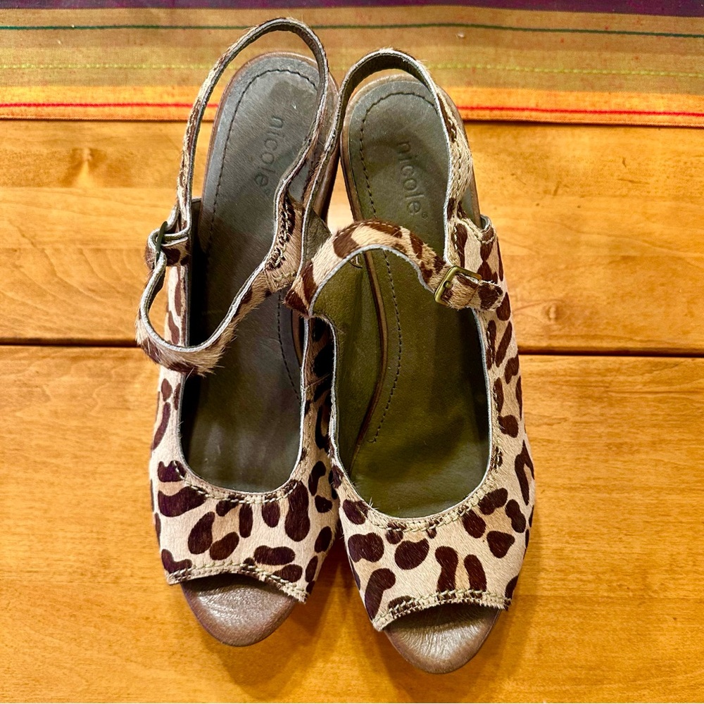 Nicole Leopard print Open-Toe wedge Sandals